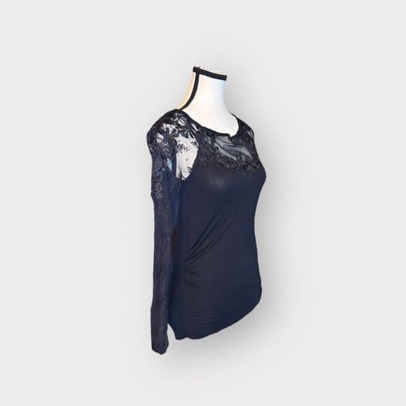 Women’s Vintage Designer Black Collection Medium Mesh Appliqué Embroidered Top M - Picture 8 of 9